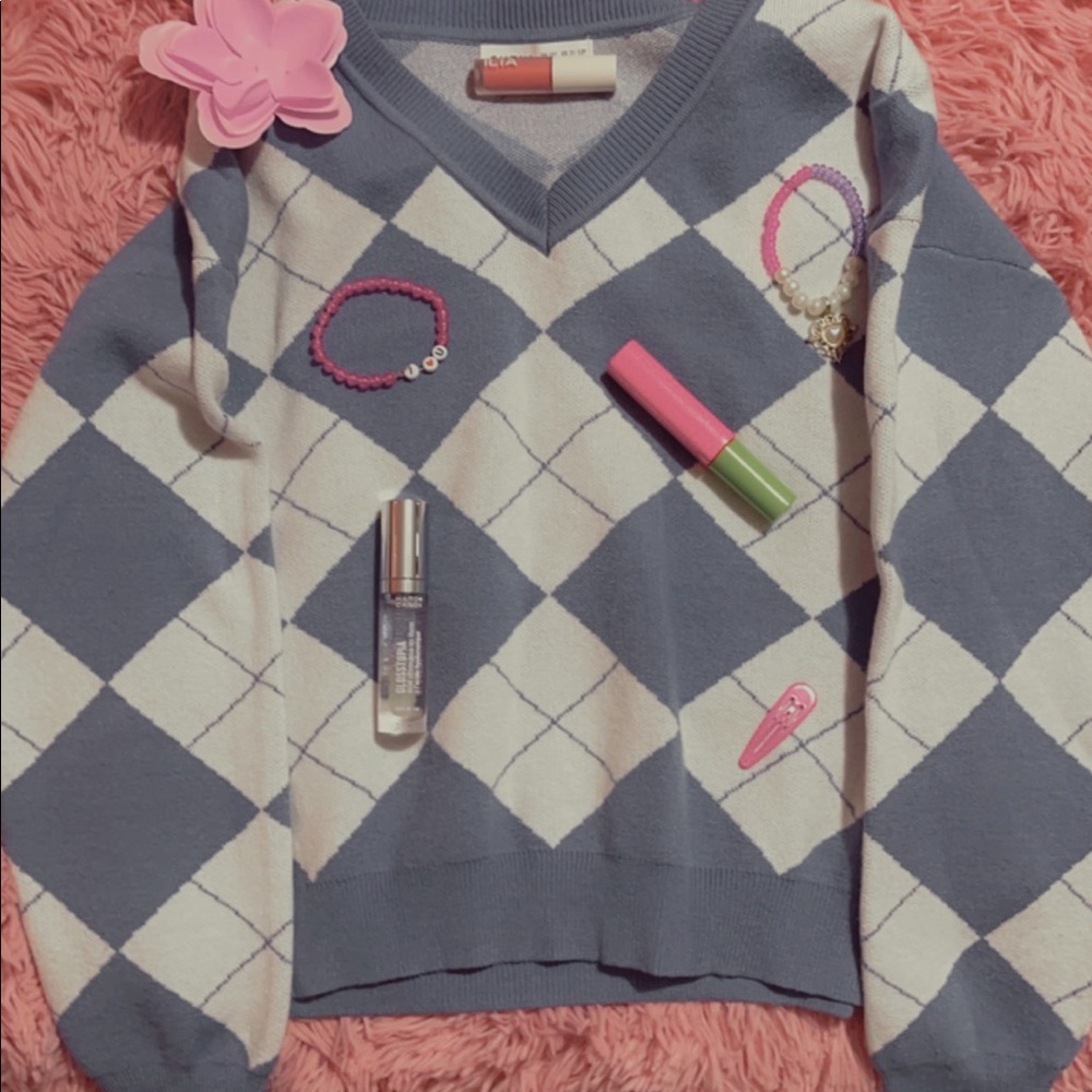 Preppy vest sweater plad blue ish aesthetic